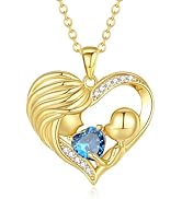 FANCIME Gold Mom Birthstone Necklace Mother and Child Love Heart Necklace I Love You Mom Gifts Bi...