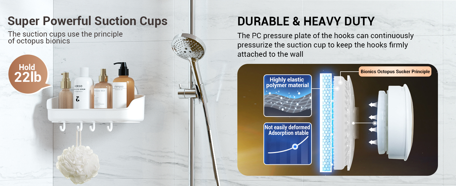 Luxear Shower Caddy, Suction Cup Shower Shelf, No Drilling Powerful