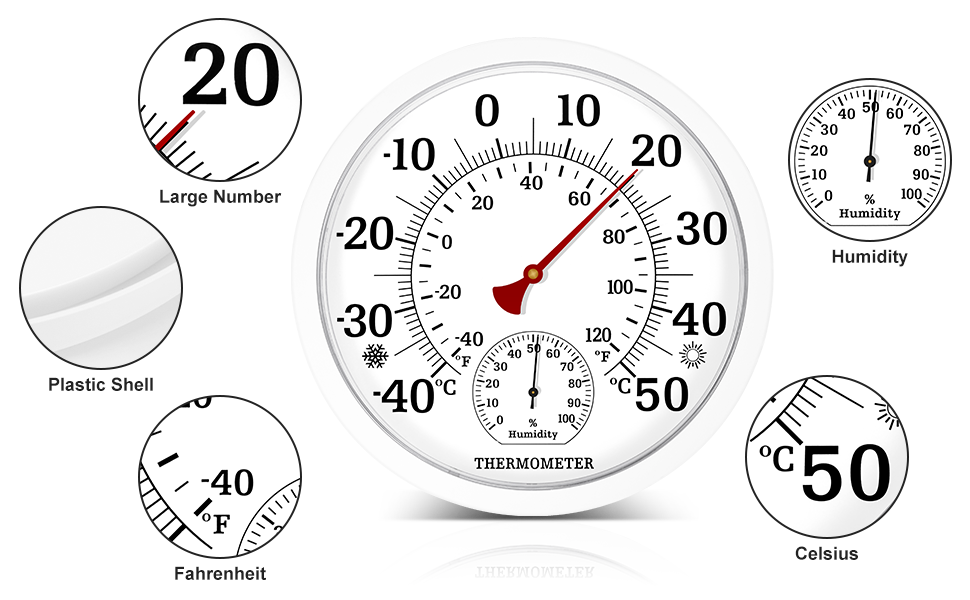 Outdoor Thermometers for Patio, 10'' Indoor Outdoor Thermometer