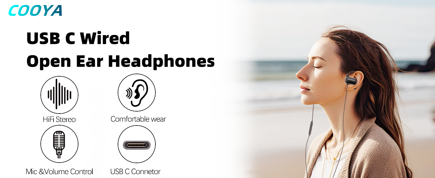 open ear headphone usb c black