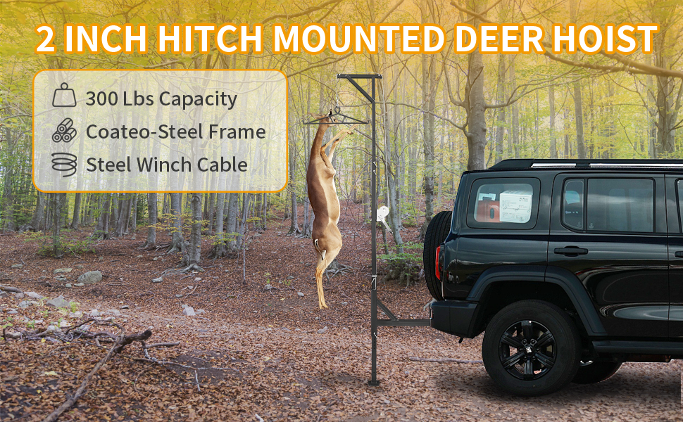 CALISTOUK 7.15FT8.95FT Hitch Mounted Deer Hoist, 300lbs600lbs Capacity Hitch Game Hoist, 2.73