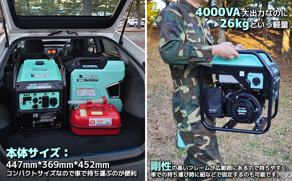 Amazon | 発電機 オープン型 インバーター発電機 定格出力4.0kVA