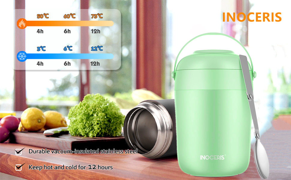 Insulated Lunch Container with Handle Spoon Soup Bowl, 16oz Leakproof