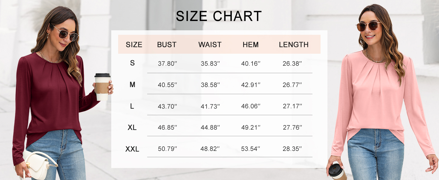 Womens Tunic Tops Long Sleeve Pleated Shirts