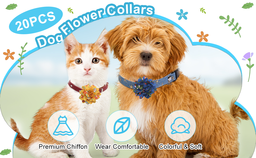 Windspeed 20Pcs Dog Flower Collar Accessory, MultiColor Pet Flower