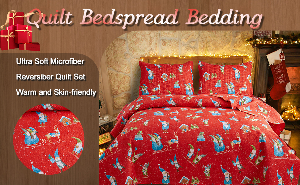 ARL HOME Christmas Quilt Bedding Set King Size Christmas