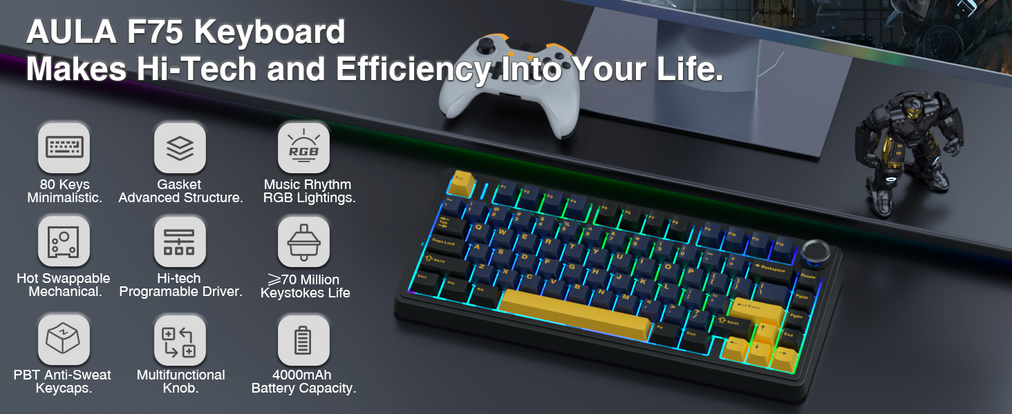 mechanical wireless custom keyboard hot swappable rgb backlit keyboard bluetooth gaming keyboard