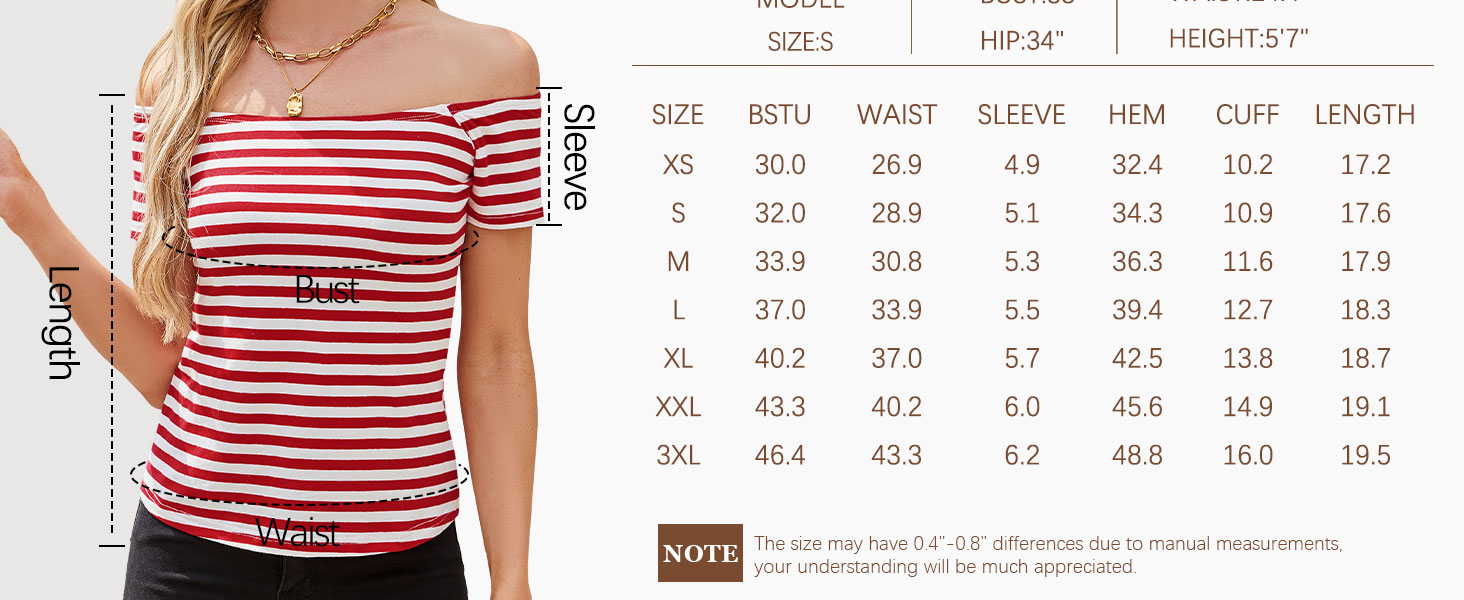 red striped off the shoulder top