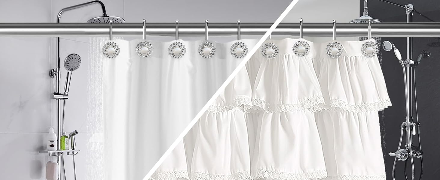 Silver Shower Curtain Hooks Rings, Decorative Shower