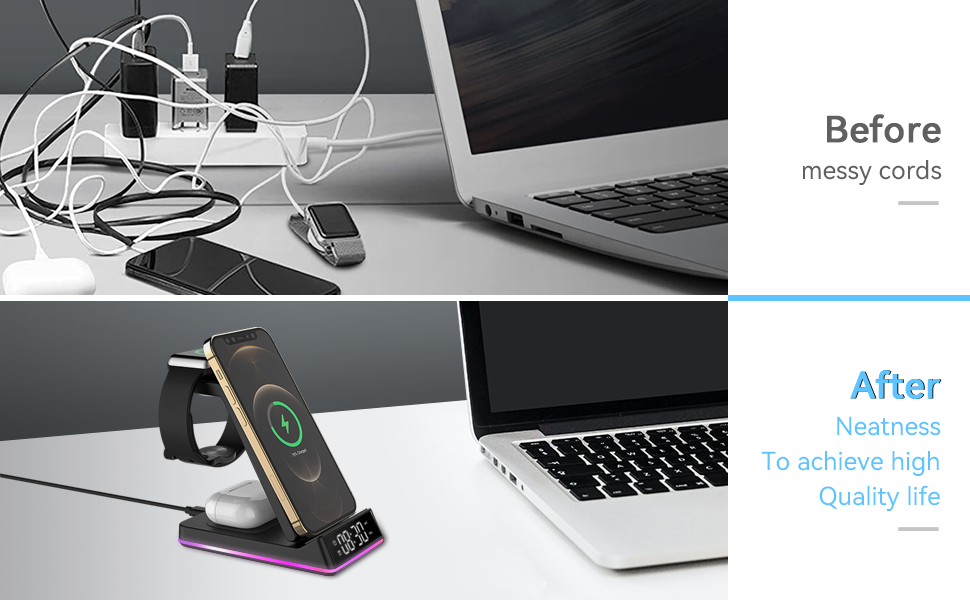 PINRUIGE Wireless Charger with Alarm Clock and Night Light, 5 in 1