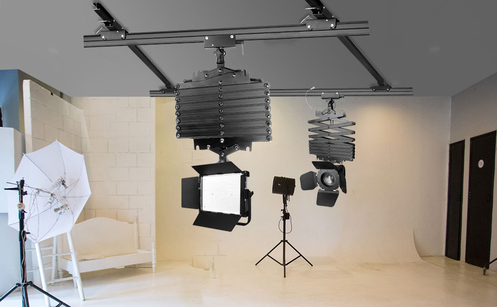 2.0M x 2.0M 写真照明パンタグラフ スタジオ天井レールシステムコンプリートキット スタジオ照明サポートレールシステム