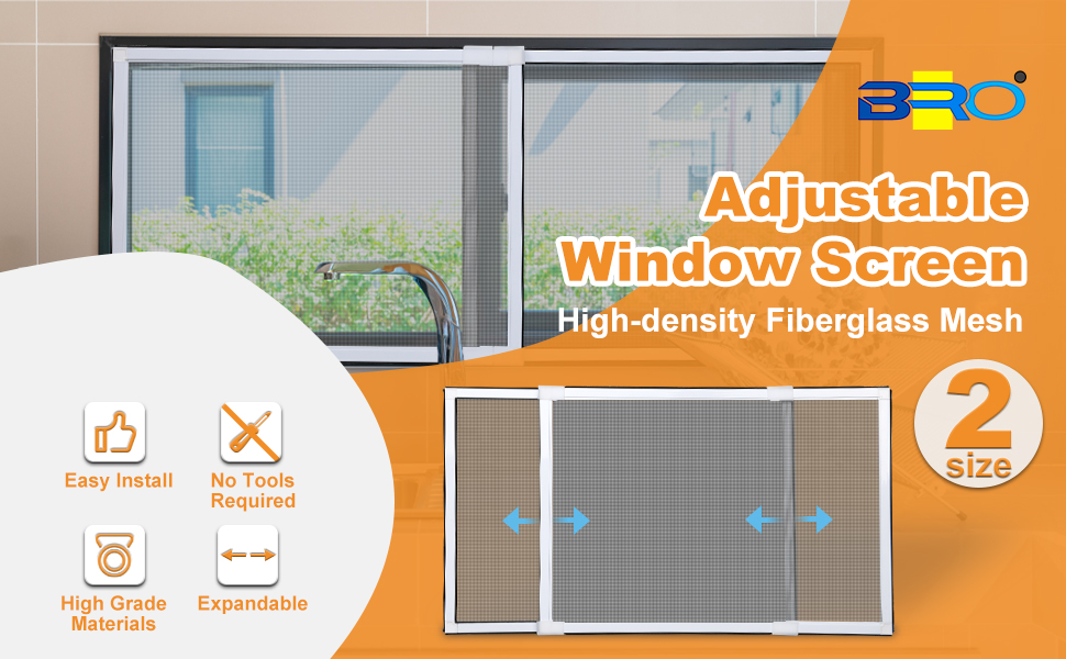 Bro 1 Pack Expandable Window Screen, Adjustable Window Screen (50cm x