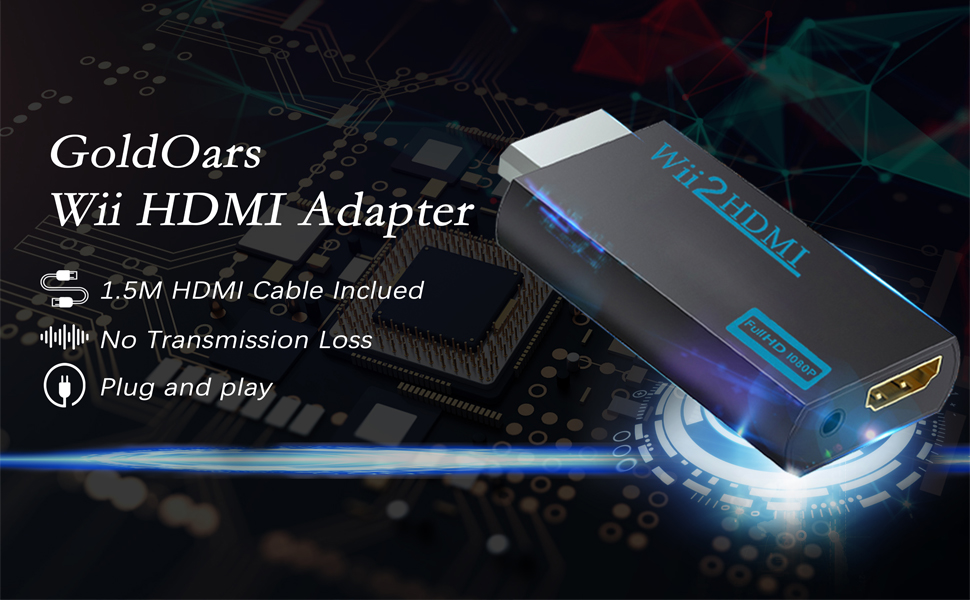 GoldOars Wii to HDMI Adapter with 1.5m HDMI Cable, Wii to HDMI