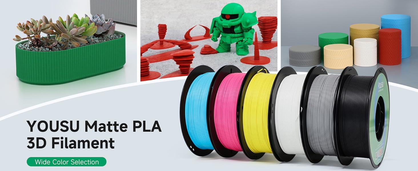 YOUSU Matte PLA Filament 1.75mm White, Matte 3D Printing PLA Filament 1KG, Dimensional Accuracy +/- 0.02mm, PLA Matte 3D Printer Filament 1.75mm for All 3D Printers(2.2lbs) 7 pla filament