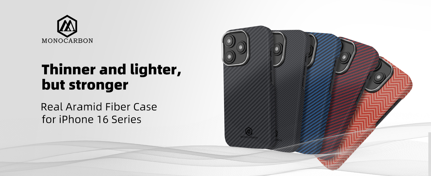 MONOCARBON Real Aramid Fiber Case for iPhone 16, 0.04"/0