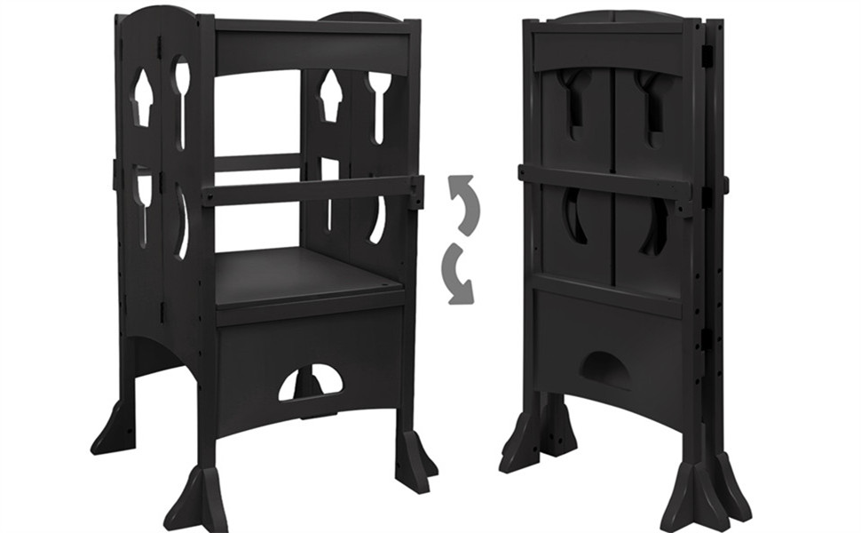 YOUNIS Wooden Kitchen Step Stool for Kids, Toddlers Collapsible Tower for Kids