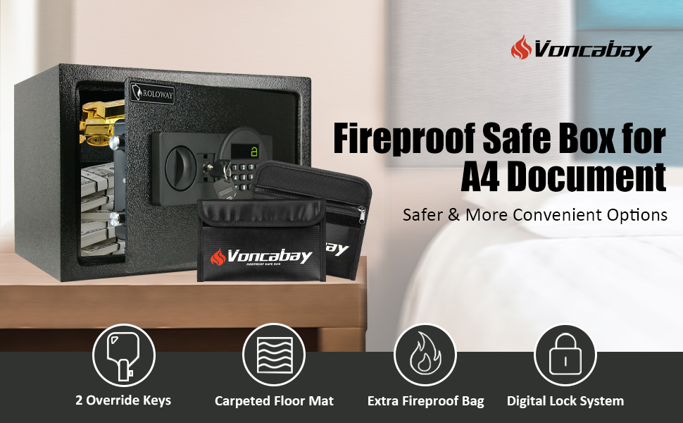 Voncabay Steel Money Safe Box for Home with Fireproof Money Bag for