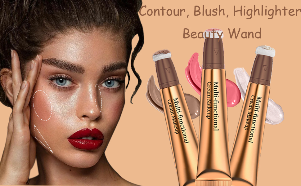 3 Pcs Liquid Contour Beauty Wand, Cream Highlighter and Blusher Rouge