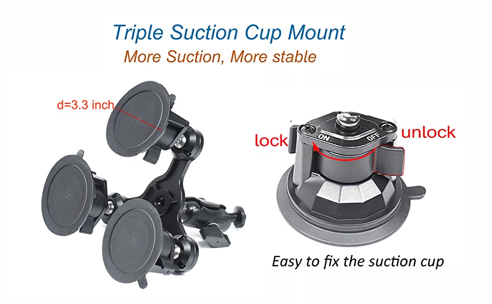 Fotoleey Car Mount Kit for Insta360 Triple Suction Cup Mount and