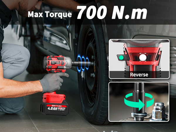 SEYVUM Cordless Impact Wrench, 1/2” Max Torque 440 Ft-lbs