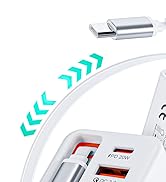 Retractable Phone Charger Wall Plug with Dual USB Ports and USB-C Cable, 40W Travel Charger, Fast...