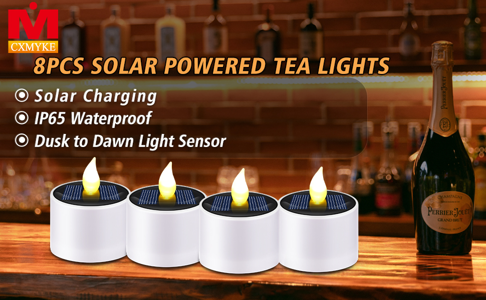 CXMYKE 8pcs Reusable Solar Tea Lights Outdoor Waterproof