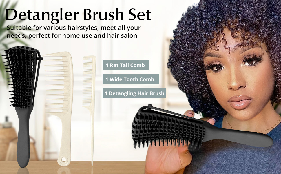 Detangler Hair Brush for Women Wet Curly Hair, Detangling Brush, Wide Tooth Comb, Rat Tail Combs