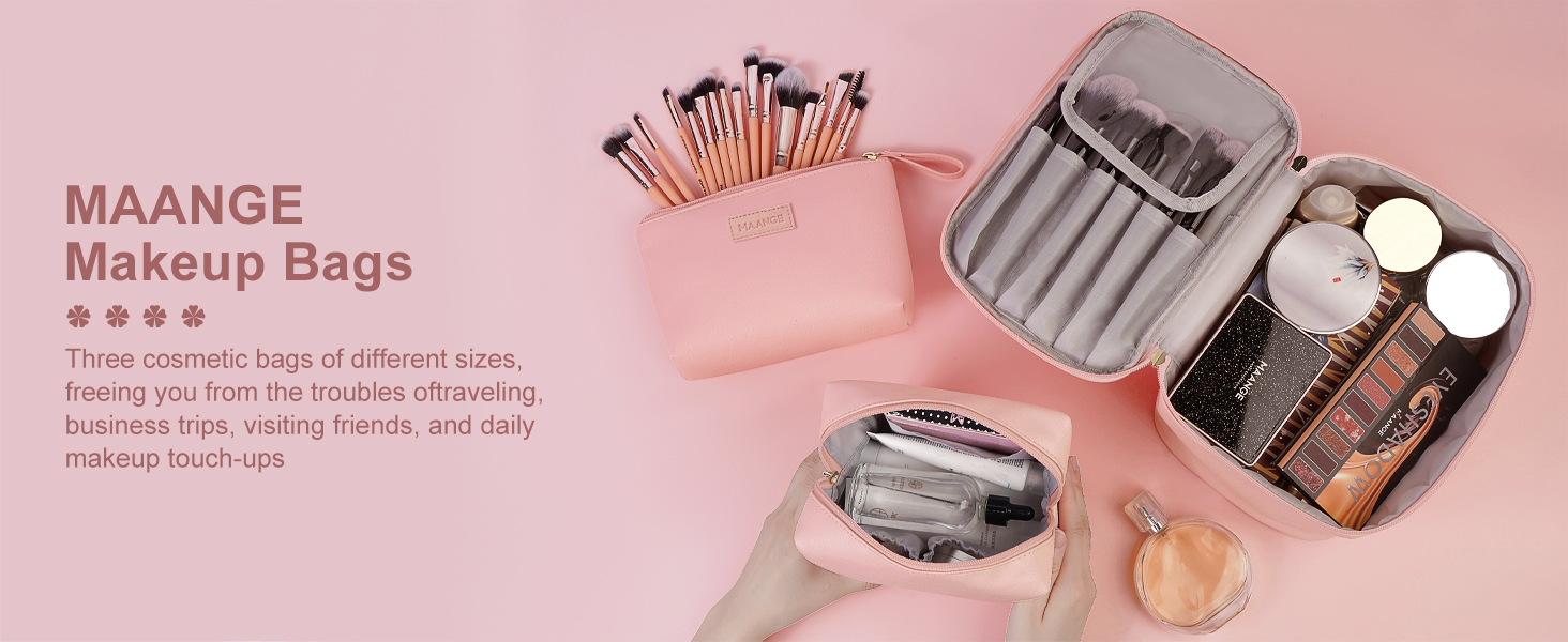 MAANGE Travel Makeup Bag Large Makeup Bag with 2pcs Small Makeup Bag Portable