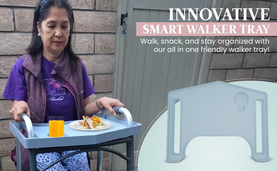 Walker Tray for Seniors w/Cup Holder Raised Edges
