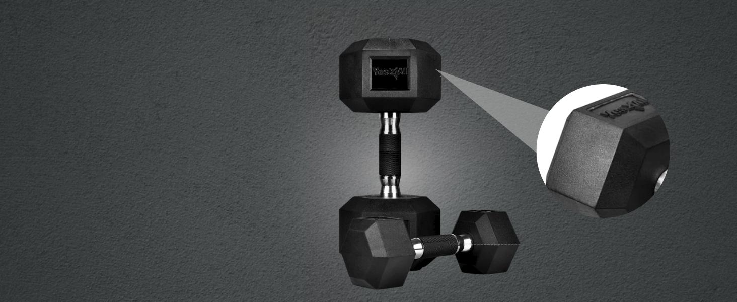 Yes4All Rubber Grip Encased Hex Dumbbell – Hand Weights With Anti-Slip 5-50 LBS Single