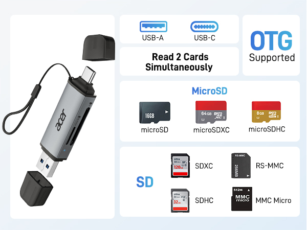 acer 2-in-1 SD Card Reader