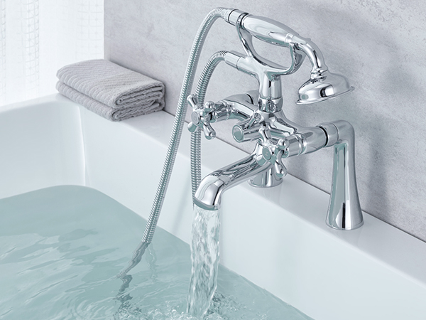 Deck Mount Clawfoot Tub Faucet Kit, 2 Hole High Flow Deck
