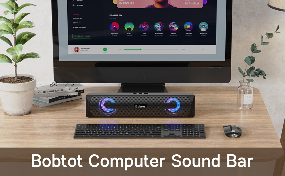 Bobtot Computer Speakers Bluetooth Desktop Soundbar HiFi