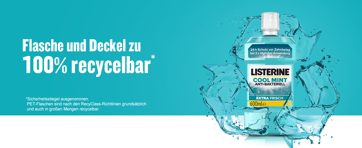 LISTERINE Cool Mint (600 ml), antibakterielle Mundspülung mit ...