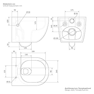 LuxeBath Wand WC Spülrandlos Weiß Tiefspüler Keramik Hänge WC Toilette ohne Spülrand Kloschüssel