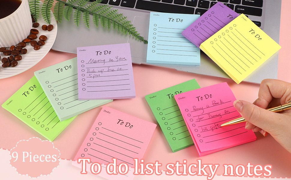 9 Pack to Do List Sticky Notes, SelfStick Sticky Notes, Colorful
