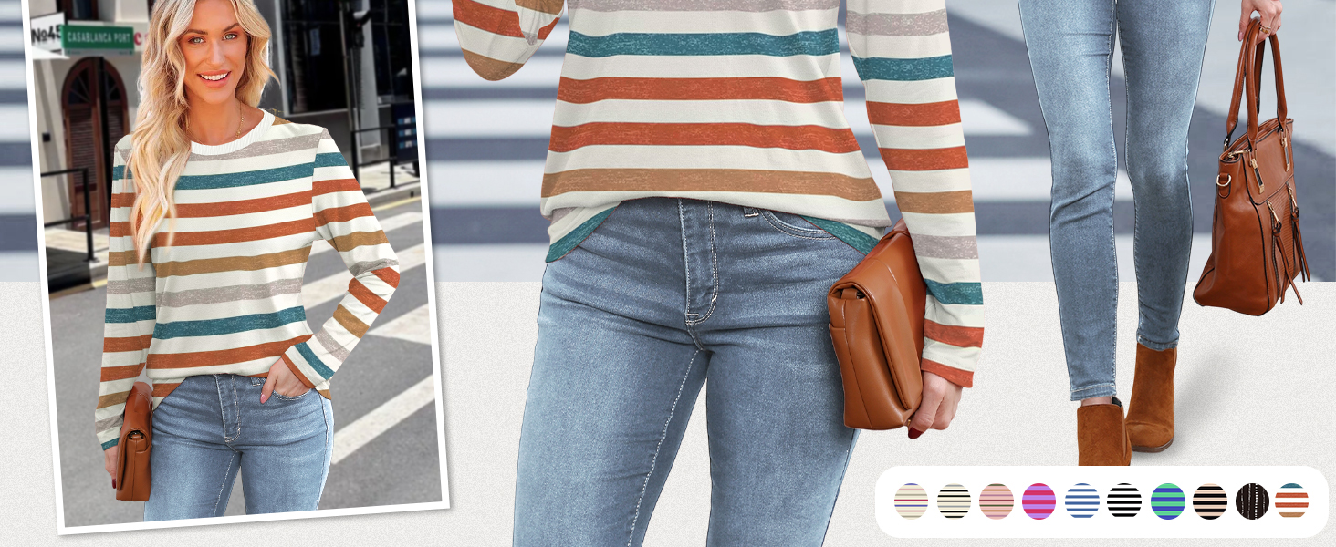 Womens Fall Fashion 2025 Color Block Long Sleeve Shirts