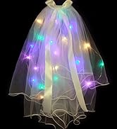 JONKY 2 Tier Led Bride Wedding Veil White Light up Pencil Edge Bridal Veils with Hair Clip Glowin...