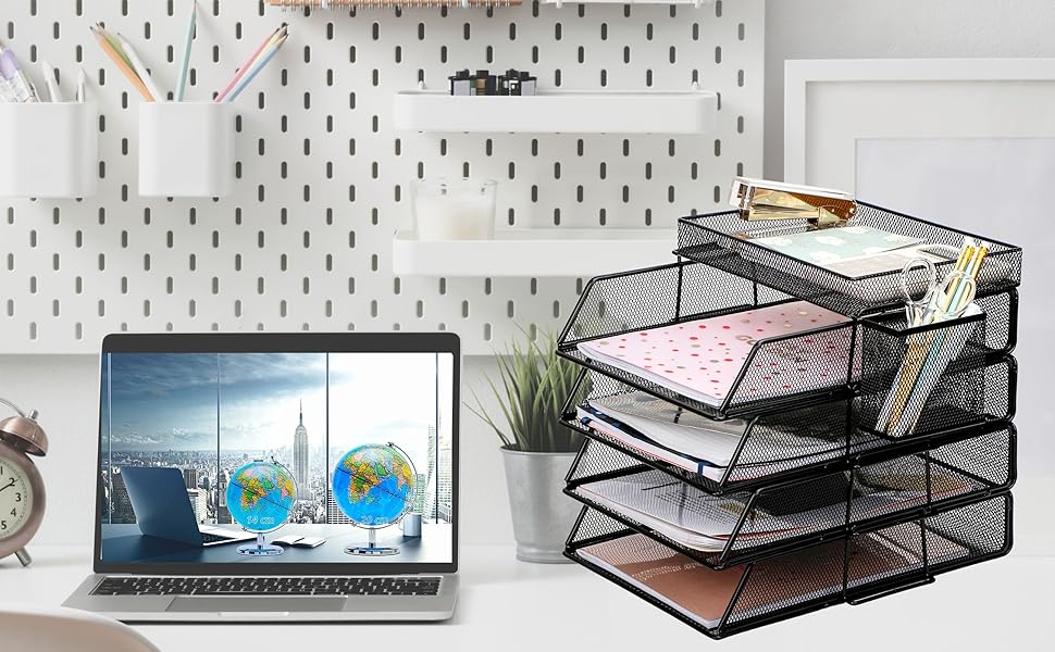 EXERZ Paper Trays Stackable 6pcs including 4 x Sorters, 1 x Top Tray,1