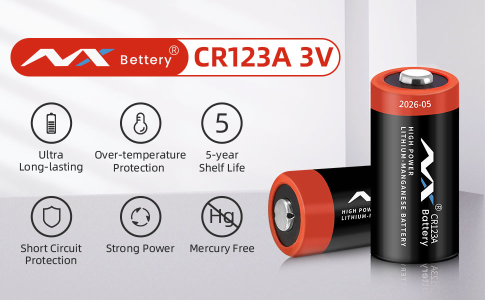 NXbettery CR123A 3V Lithium Battery 3 Volt 1600 mAh High
