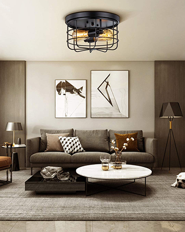 Black Metal Cage Ceiling Light Fixture for Living Room