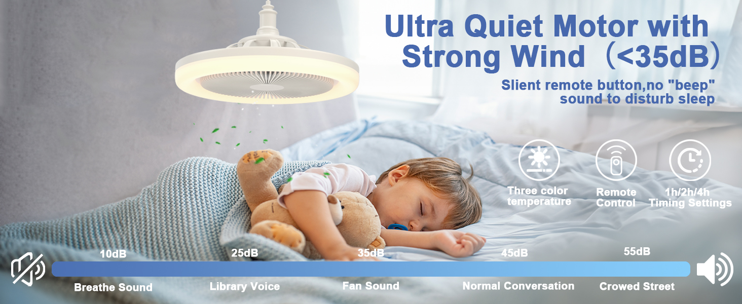 LUZHOY Socket Fan Light with Remote Control, 10 Inch Socket