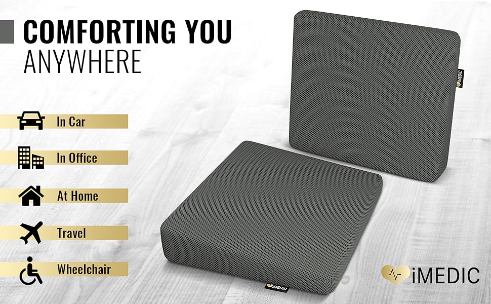 iMedic Wedge Memory Foam Seat Cushion 1x Car Seat Cushion for Posture