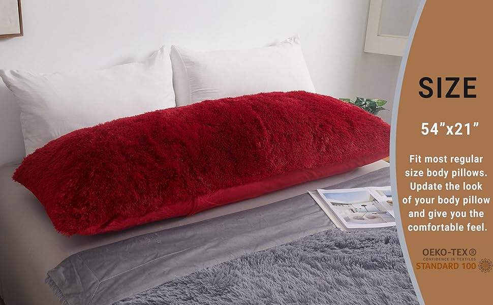 MEGO Luxury Fluffy Body Pillow Cover, 21x54 Shaggy Faux Fur