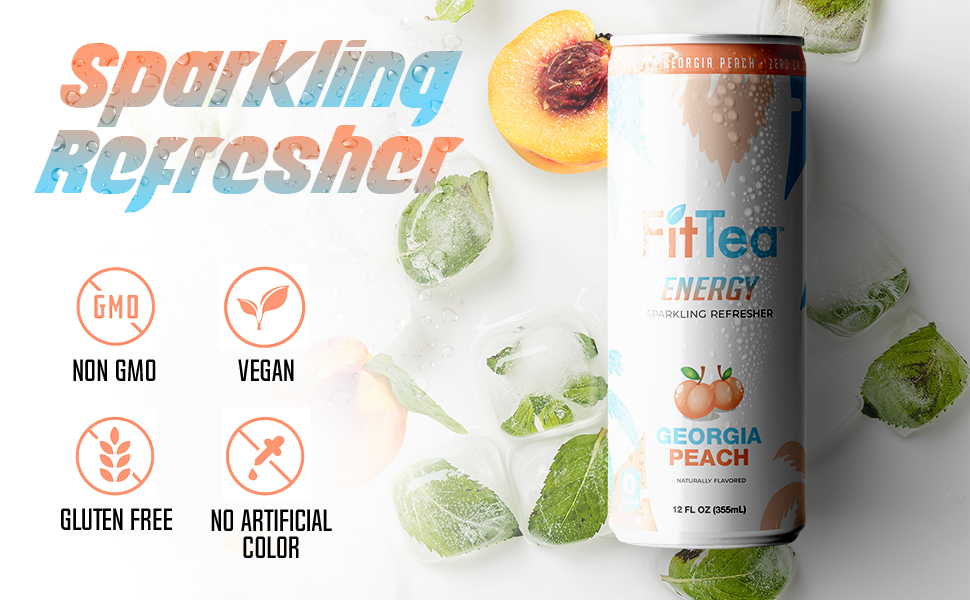 FitTea Healthy Energy Drink 12 Fl Oz Peach Pre Workout Sparkling