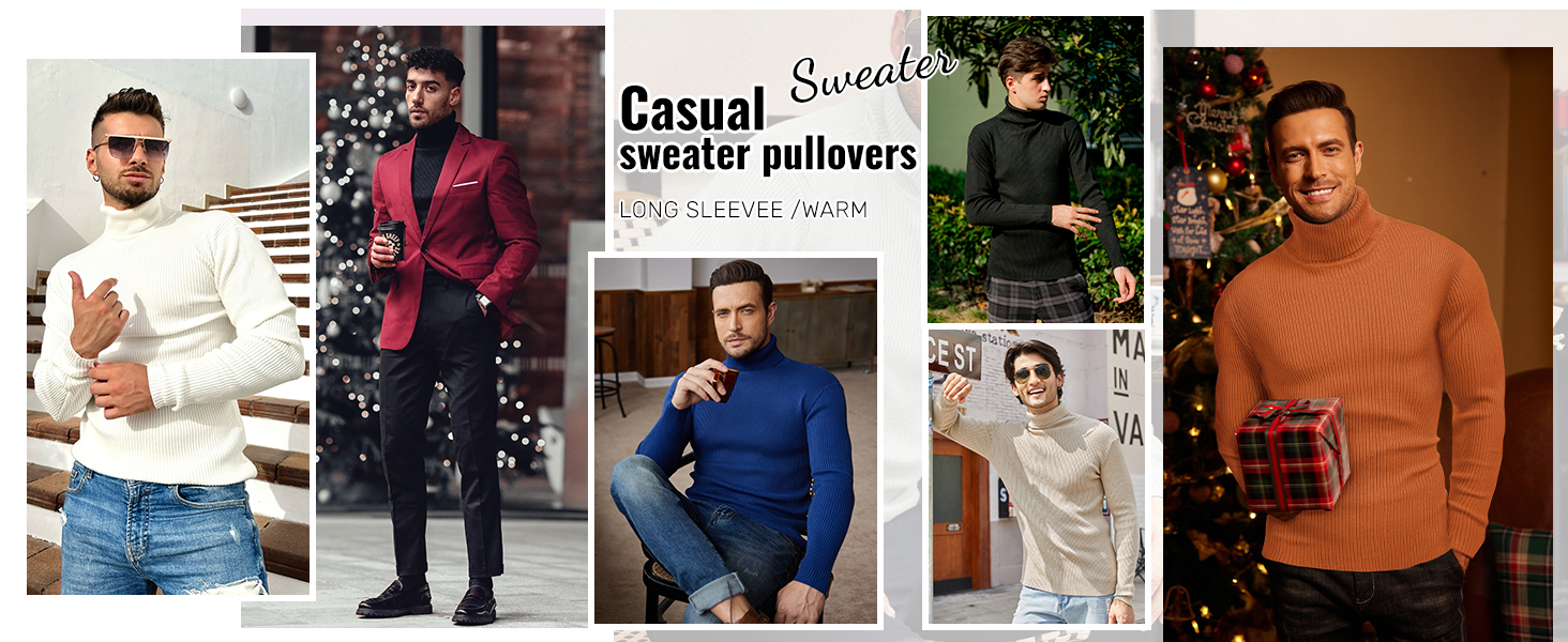 COOFANDY Mens Knitted Turtleneck Slim Fit Jumper Sweater