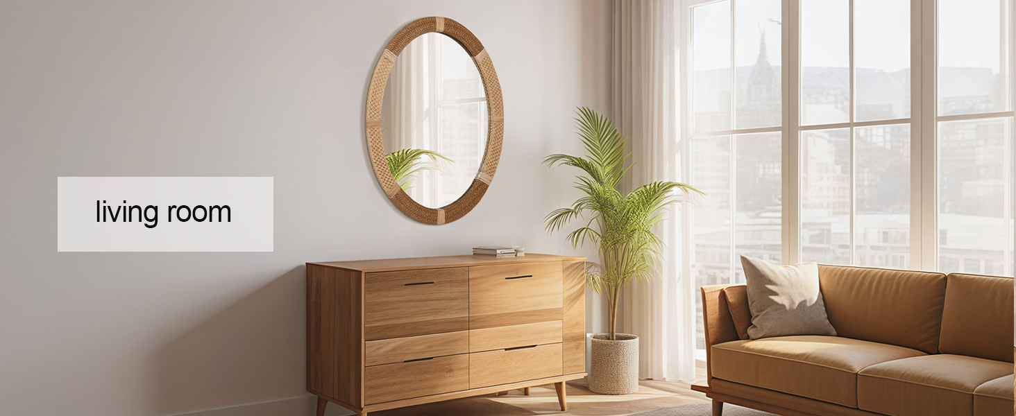 ULIKE Oval Mirror for Wall, Rattan Mirror 22"x30" Boho