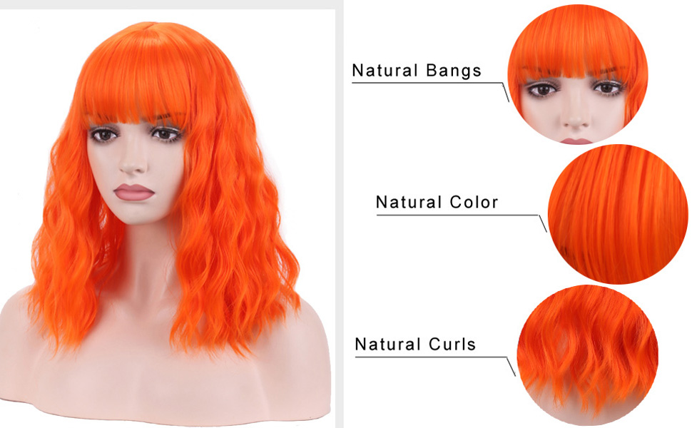 BERON 14 Inches Orange Wig Short Curly Wig Women Girl's