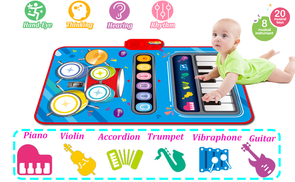 Birthday Gifts for Girls Boys, 2 in 1 Piano & Drum Music Dance Mat