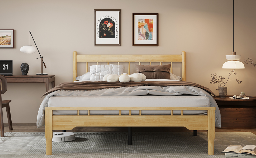 Amazon.com: VOVUVK Deluxe Wood Bed Frame, Mid Century Modern
